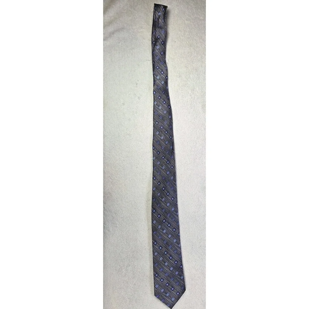 Pronto Uomo Platinum Tie Gray Blue Geometric Textured Stripe Classic Width Mens